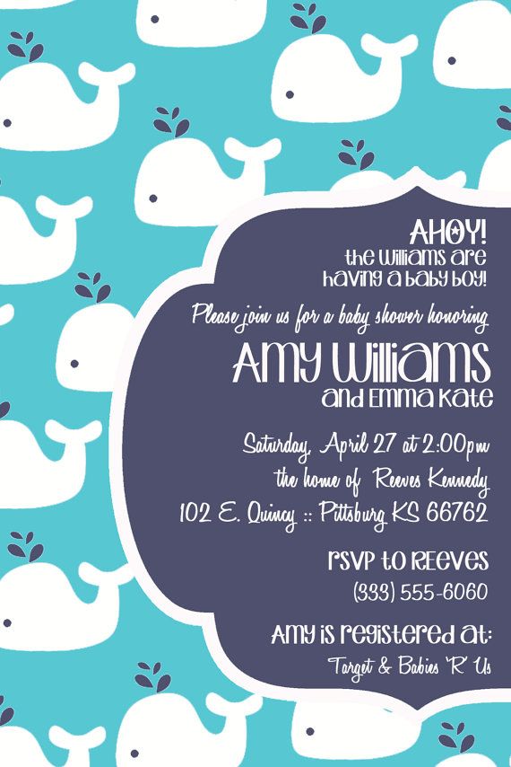 Wedding - Modern Whale Baby Shower Invitation- MULTIPLE COLOR CHOICES (Digital File Only)