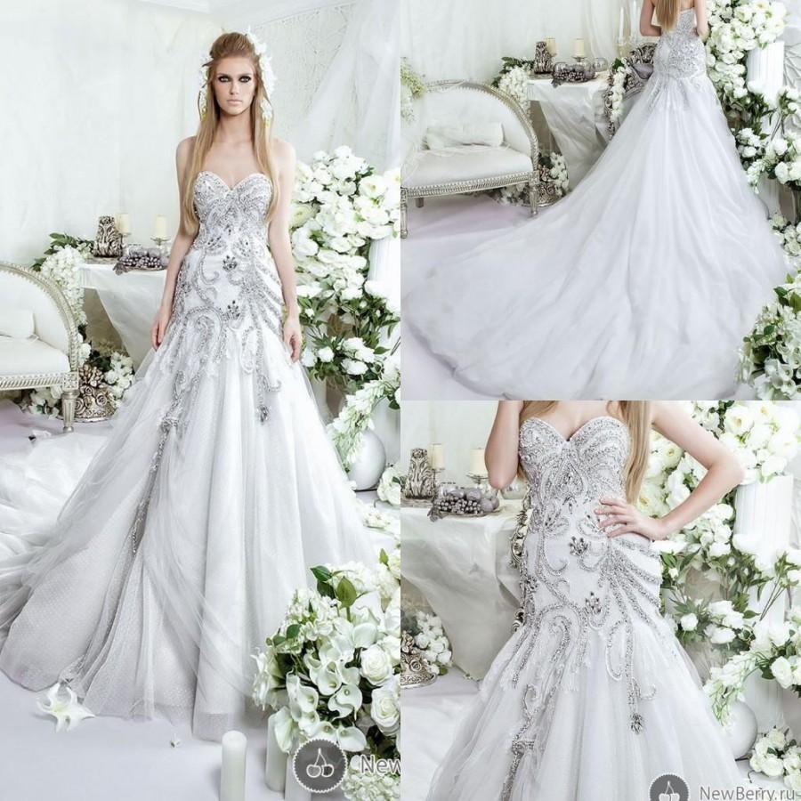 Свадьба - Glamour Luxury 2015 Dar Sara Wedding Dresses Beaded Mermaid Tulle Bridal Gown with Sweetheart Neckline And Cathedral Train And Crystals Online with $142.72/Piece on Hjklp88's Store 
