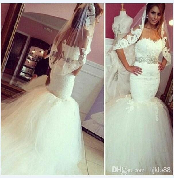 Wedding - 2015 Vestidos De Novia Appliques Bodice Lace Mermaid Wedding Dresses Bride Dress Sweetheart Beaded Belt Sash Tulle Beads Sexy Bridal Gown Online with $120.14/Piece on Hjklp88's Store 