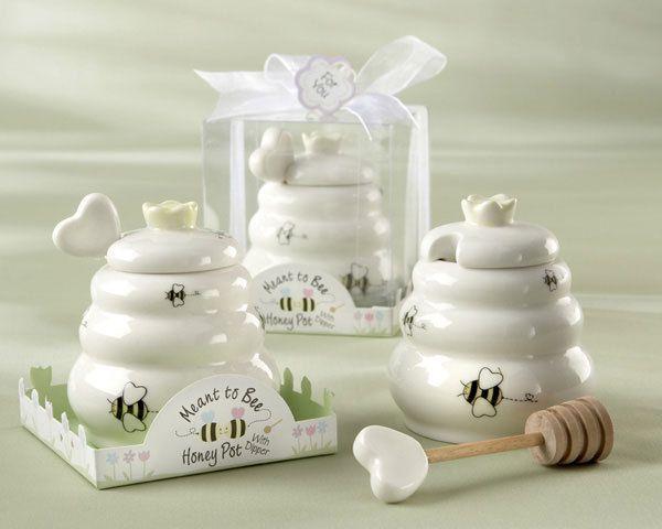 Wedding - Ceramic Honey Pot With Wooden Dipper