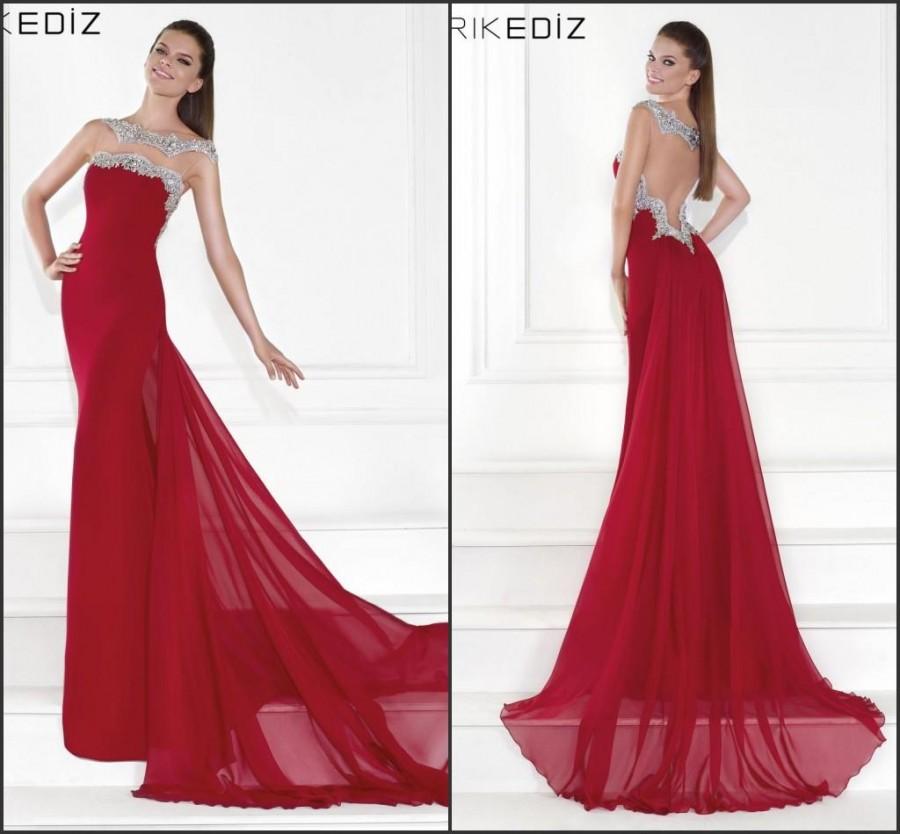 Mariage - Backless Mermaid Evening Dresses 2015 Long Prom Sheer Cheap Beaded Chiffon Satin Party Dress Formal Gowns Tarik Ediz Sweep Train Online with $129.06/Piece on Hjklp88's Store 