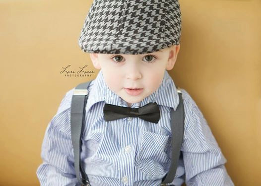 زفاف - Boy's Houndstooth Wedding 3 Piece set - Grey/Black Hat with Grey suspenders and Bow Tie (your choice) Fits boys 3-7 years old