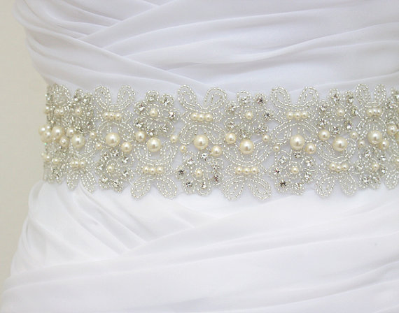 زفاف - LORIE - Bridal Crystal Rhinestone And Pearls Sash, Rhinestone Bridal Belt, Wedding Beaded Sash, Rhinestone Wedding Belts