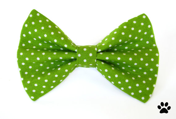 Mariage - Lime green polka dot bow tie - cat bow tie, dog bow tie, collar attachment