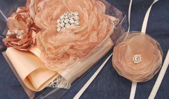 Wedding - Handmade Floral Bridal Blush Pink Flower Sash Wedding Belt