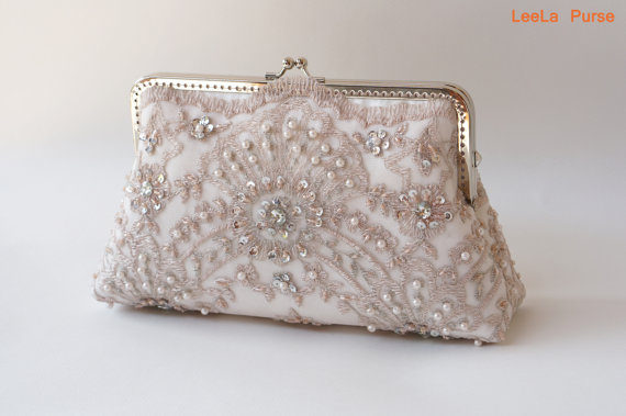 Hochzeit - Elegant wedding Lace Silk Clutch in Pastel Pink/ Vintage inspired / wedding bag / bridesmaid clutch / Bridal clutch