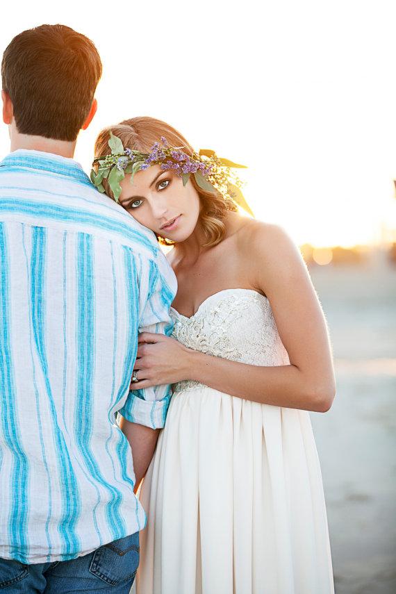 Wedding - Romantic Bohemian Wedding Dress Beaded Sequin Long Strapless Wedding Gown- Verona-