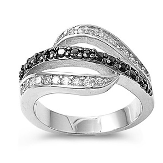 زفاف - 925 Sterling Silver Black Diamond CZ and White Topaz Wedding Engagement Anniversary Promise Ring Black and White Ring Designer Style Wow