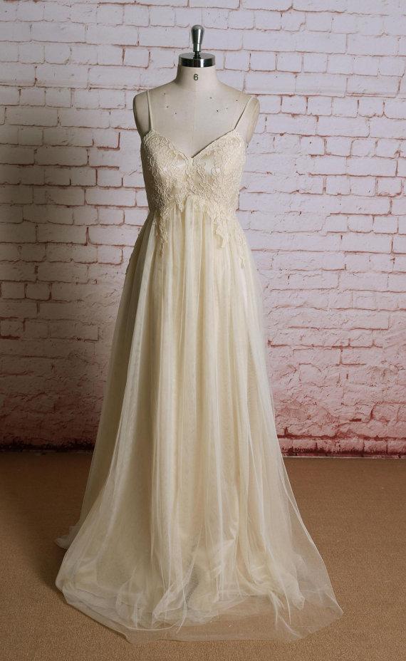 Wedding - Champagne Wedding dress,   Bridal gown, Simple Wedding gown, A-line wedding dress