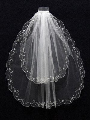زفاف - 2 Layer Handworked Beaded Edge Wedding Veil 2012, White Wedding Veil, Ivory Wedding Veil
