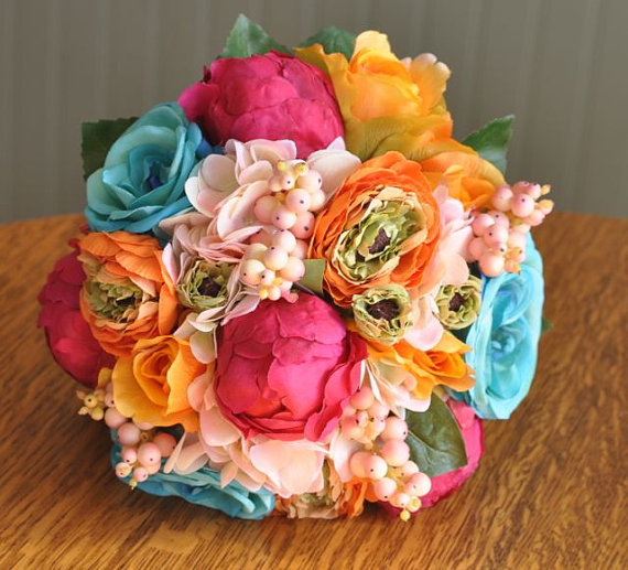 Mariage - Wedding Flowers, Wedding Bouquet, Keepsake Bouquet, Tropical Bridal Bouquet Colorful wedding bouquet made of silk flowers.