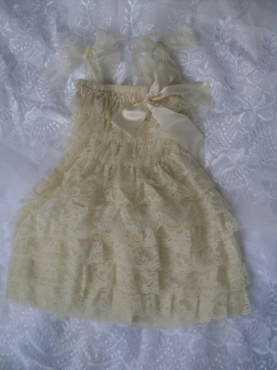 Hochzeit - Cream or Ivory Lace Petti Dress, Flower Girl Dress, Country Wedding Dress, First Birthday,Flower Girl outfit,Rustic Flower Girl Dress,