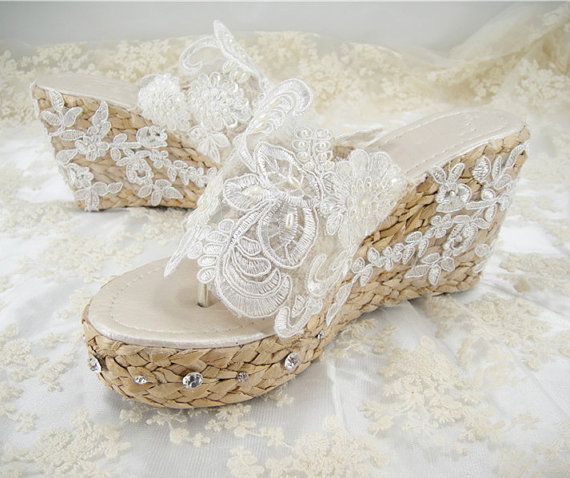 Wedding Shoes Lace Sandals Crystal Bridal Shoes Beach