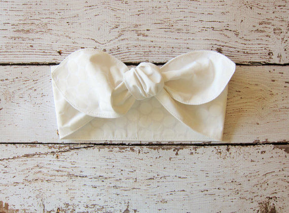 Свадьба - hair scarf - white - dot - vintage inspired - retro - rockabilly - headband - wrap - womens - bow tie on - bandana - wedding - bridal