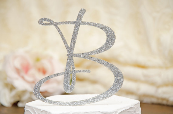Hochzeit - Personalized Monogram Glitter Wedding Cake Topper - 6 Inch Monogram Letter Cake Topper