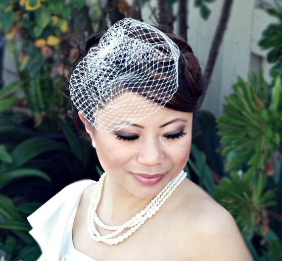 Wedding - Petite 8 inch Birdcage Veil with Crystal Edge
