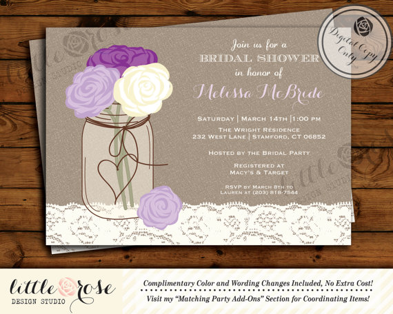 زفاف - Mason Jar Bridal Shower Invitation - Bridal Shower Invite -  Wedding Shower - Baby Shower - Birthday Party Invite - Printable Invitation