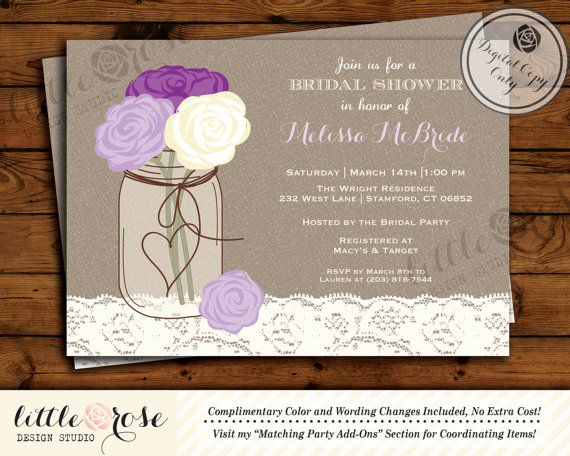 Wedding - Mason Jar Bridal Shower Invitation - Bridal Shower Invite -  Wedding Shower - Baby Shower - Birthday Party Invite - Printable Invitation