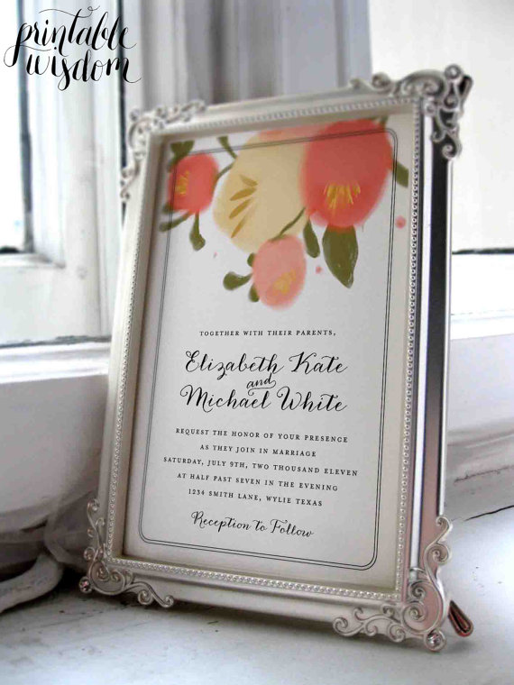 Свадьба - Printable Wedding Invitation Suite Floral wedding invite vintage style, rustic wedding RSVP enclosure, DIY invitation set - Do it yourself