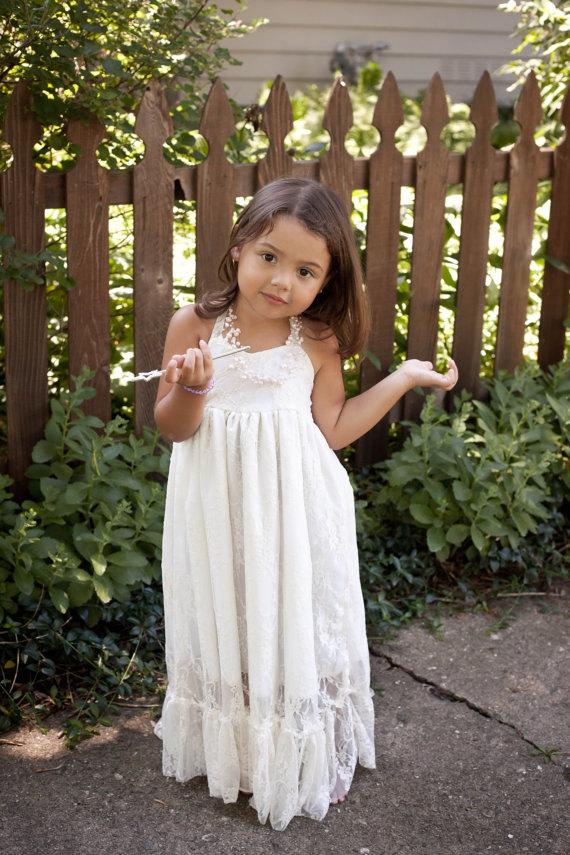 Mariage - Custom Order for Katie, Girls Lace Maxi Dress, Lace Flower Girl Dress, Ivory Lace Dress, White Lace Dress, Rustic Wedding