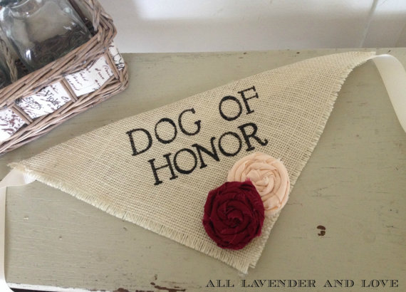 زفاف - Ivory Dog of Honor Girl Collar with Multi Flowers Bandana Rustic Burlap Wedding Photo Prop