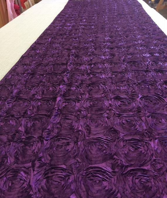 Hochzeit - Custom Made Eggplant Tafetta  Rosette Aisle Runner 25 Feet Long