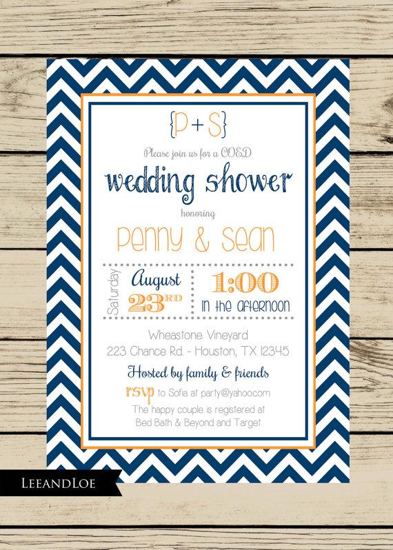 زفاف - Chevron Wedding Shower Invitation-Couples, Coed, Bridal, Rehearsal, Navy Orange