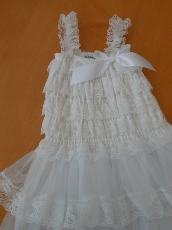 زفاف - Flower Girl Dress- White Lace Three Tier First Communion-Flower Girl or Special Occasion Dress