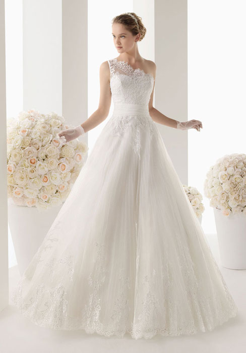 Mariage - a-line sleeveless one shoulder wedding dress - Cheap-dressuk.co.uk