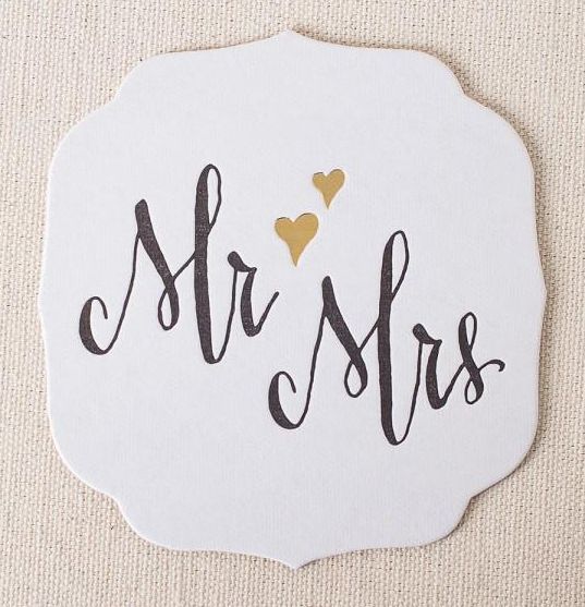 زفاف - Mr. & Mrs. Letterpress Foil-Stamped Coasters, 12-Pack