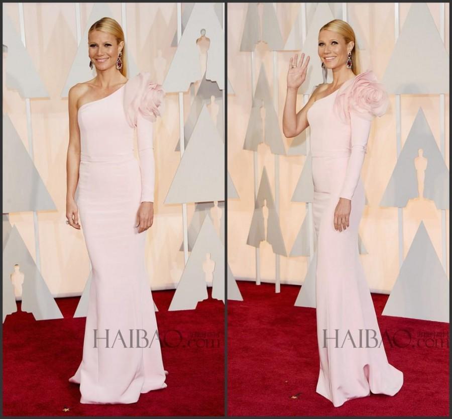 Свадьба - Modest Celebrity Evening Dresses One Shoulder Pink Flower 87th Oscar Gwyneth Paltrow Red Carpet Party Formal Gowns Long Sleeve Custom Online with $122.83/Piece on Hjklp88's Store 