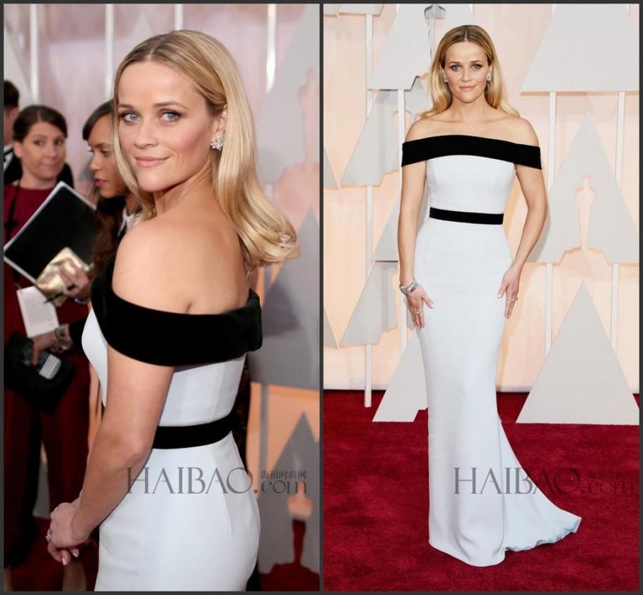 Wedding - Reese Witherspoon 87th Oscar Mermaid 2015 Evening Dresses Sexy Black And White Woman Dresses Party Formal Gowns Off Shoulder Red Carpet Online with $119.27/Piece on Hjklp88's Store 