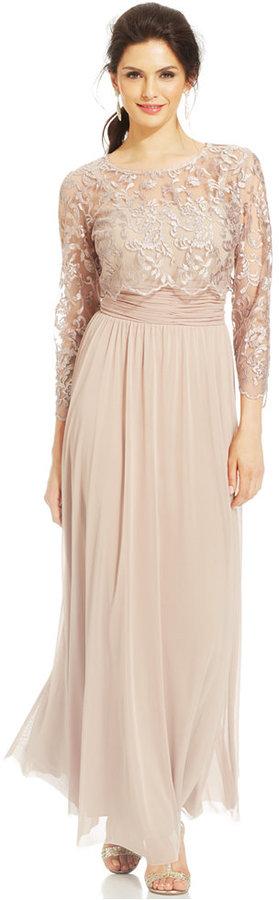 Wedding - R & M Richards Three-Quarter-Sleeve Lace Popover Gown