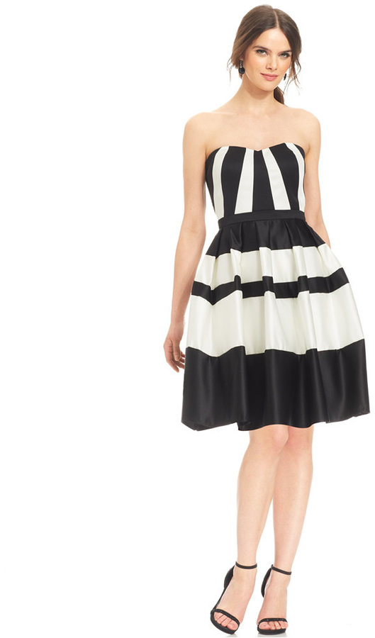 Mariage - Betsy & Adam Striped Strapless Flare Dress
