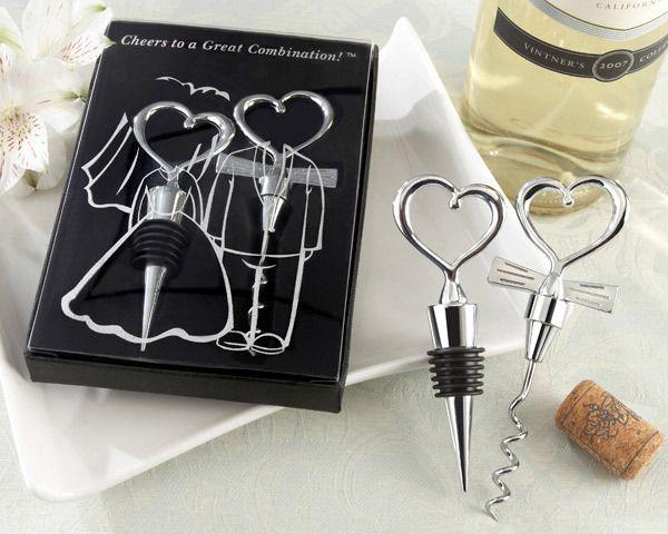 Hochzeit - Corkscrew & Bottle Stopper Wine Set Favor