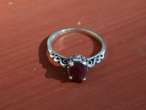 Wedding - 3/4 carat natural ruby solitaire sterling silver ring engagement wedding small size promise commitment jewelry