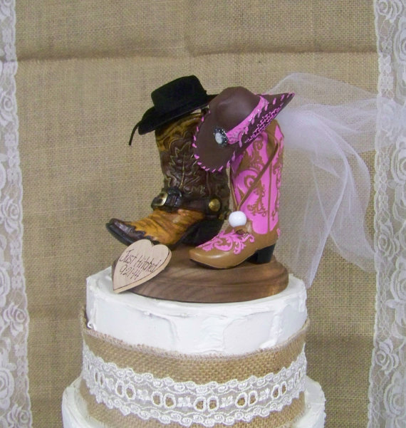 Свадьба - Rustic Cake Topper-His and Her Western Cowboy Boots-Wedding Cake Topper-Barn Wedding
