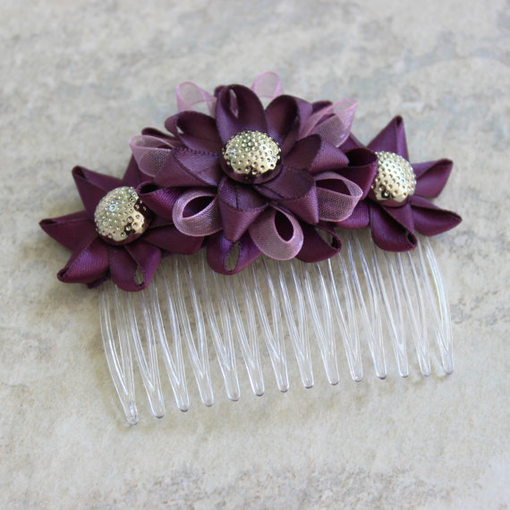 Hochzeit - Plum Hair Accessories, Plum Wedding Hair Comb, Plum Bridesmaid, Purple Hair Accessories, Purple Wedding Flowers, Plum Flower Hair Comb