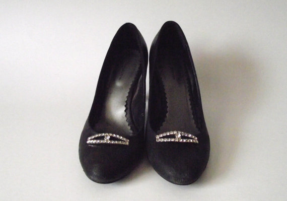 زفاف - Rhinestone Shoe Clips / Silver Buckle Vintage 1940s 40s Style Glam High Fashion Retro Heel Cats Eye Oval Clear Unconventional Wedding Shoes