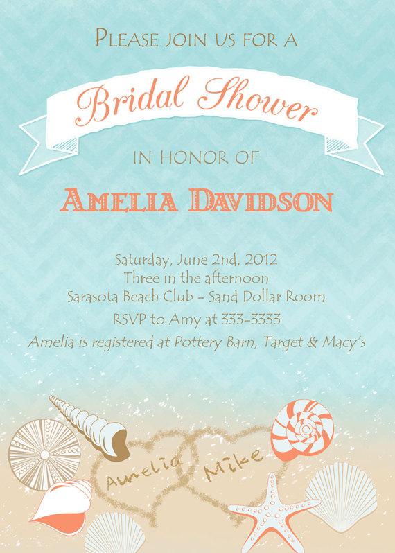 Wedding - Beach Shells with Hearts Bridal Shower Invitation - Printable