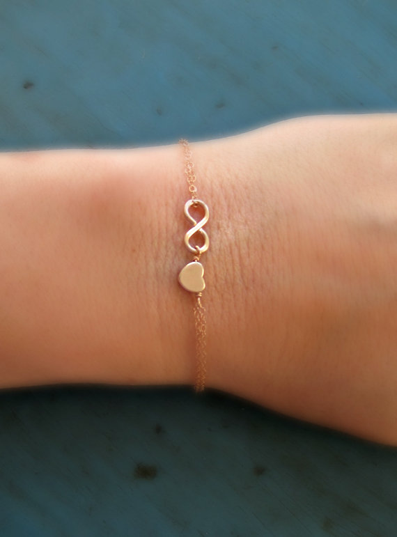 Свадьба - Rose Gold Infinity and Heart Bracelet Bridesmaid Jewelry Best Friends gift Girl Friend gift Anniversary Gift