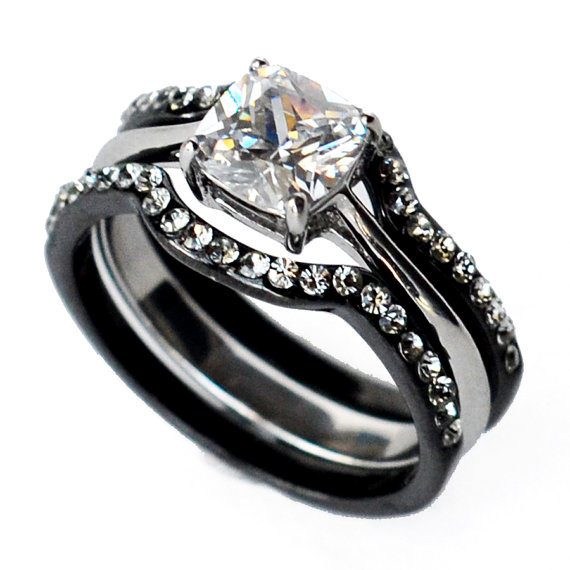زفاف - cz ring, cz wedding ring, cz engagement ring, wedding ring set, ring set, cz wedding set cushion cubic zirconia size 5 6 7 8 9 10-MC113431T
