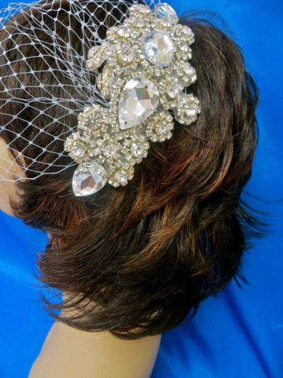 زفاف - Bridal Birdcage Veil, Wedding Blusher Veil, Bridal Crystal Veil, Bridal Blusher Veil, Art Deco Veil, Art Nouveau Veil