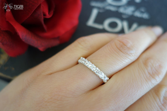 Wedding - 12 stone Wedding Band Only, 3/4 Carat Man Made Diamond Simulants, 2.5 mm, Engagement, Bridal, Promise Ring, Sterling Silver or 14k Gold