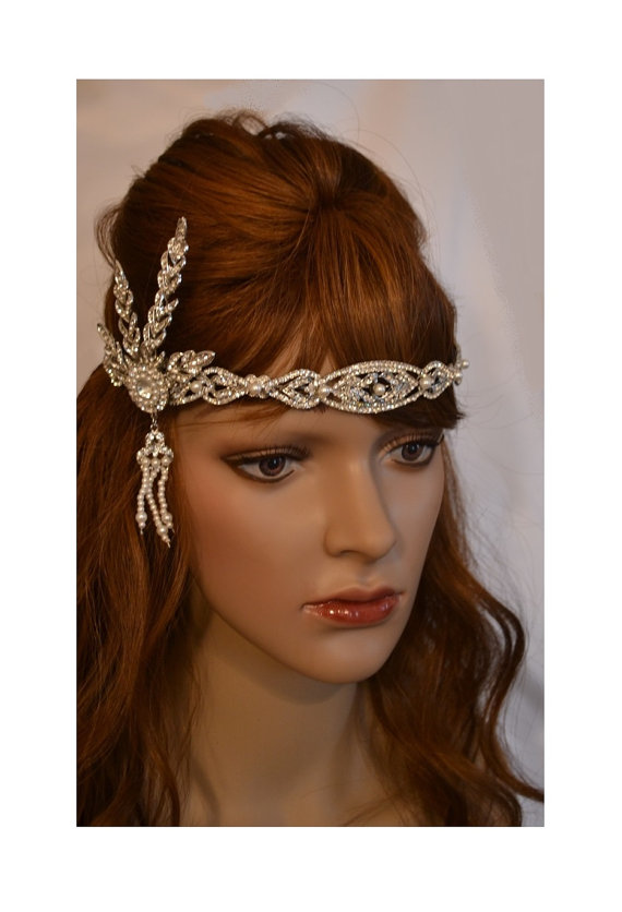 Hochzeit - The Great Gatsby Headpiece, Downtown Abbey 1920's Headband, Art Deco Flapper Headband, Wedding Headband, Vintage Style, Great Gatsby