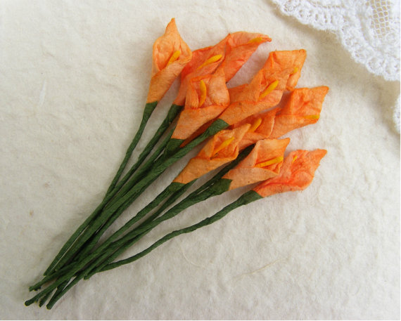 زفاف - 20 paper flowers, calla lily  mulberry paper flowers For Crafts ,Scrapbooking ,Cardmaking , Decorations