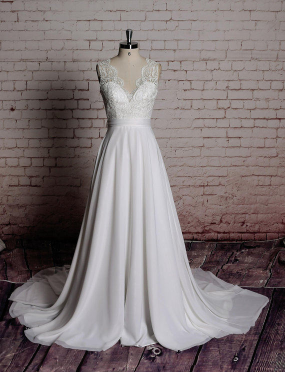 Wedding - Custom,Sexy Style, Wedding Gown, Chiffon Bridal Gown With V-Back Cut, Wedding Dress, A-line, Wedding Dress