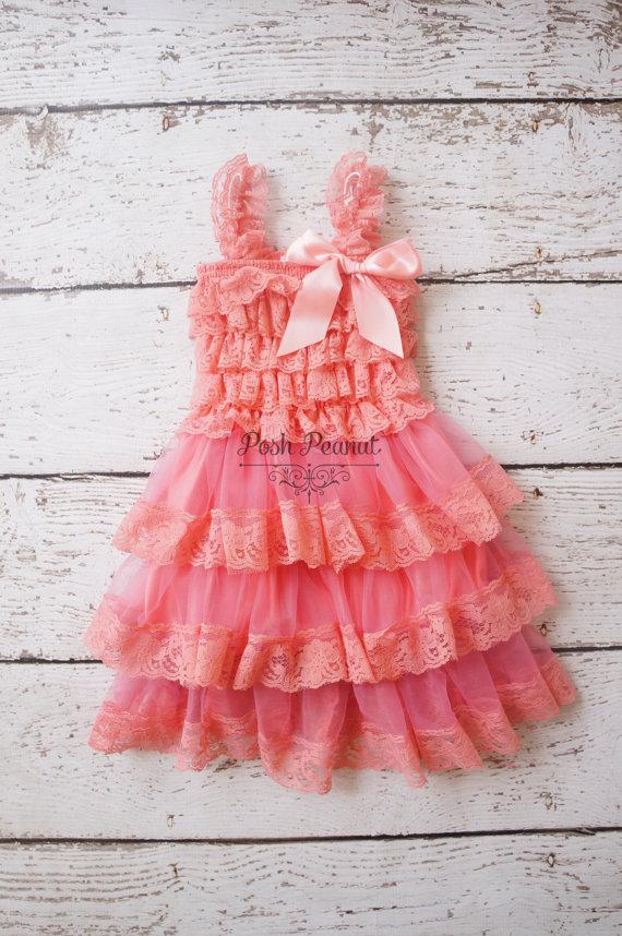 Wedding - Flower girl dresses - coral flower girl dress-  lace Flower girl dress- coral lace girls dress- lace girls dress- Baby Dress- toddler dress
