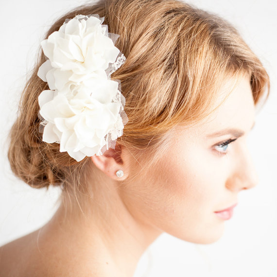 Wedding - Wedding Hair Piece Vintage Lace - Wedding Hair Flower Clip Set of 2 - Bridal Hair Piece - Bohemian Wedding