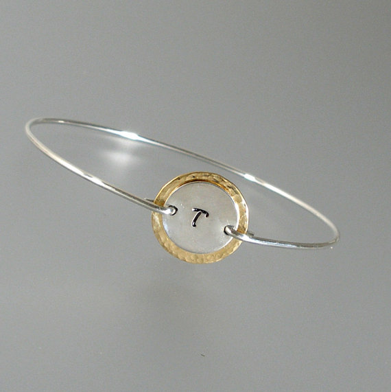 زفاف - Personalized Layered Silver Bangle Bracelet, Initial Bracelet, Personalized Bracelet, Bridesmaid Jewelry, Wedding Party (156SH)